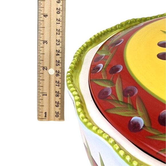 Temp-Tations Hand-Painted Ceramic Casserole Dish W/ Lid & Metal Holder 3 Qt C153 - Picture 3 of 10